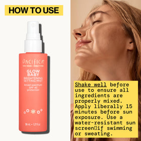 Pacifica Setting Spray Glow Baby Brightening Mist application on skin