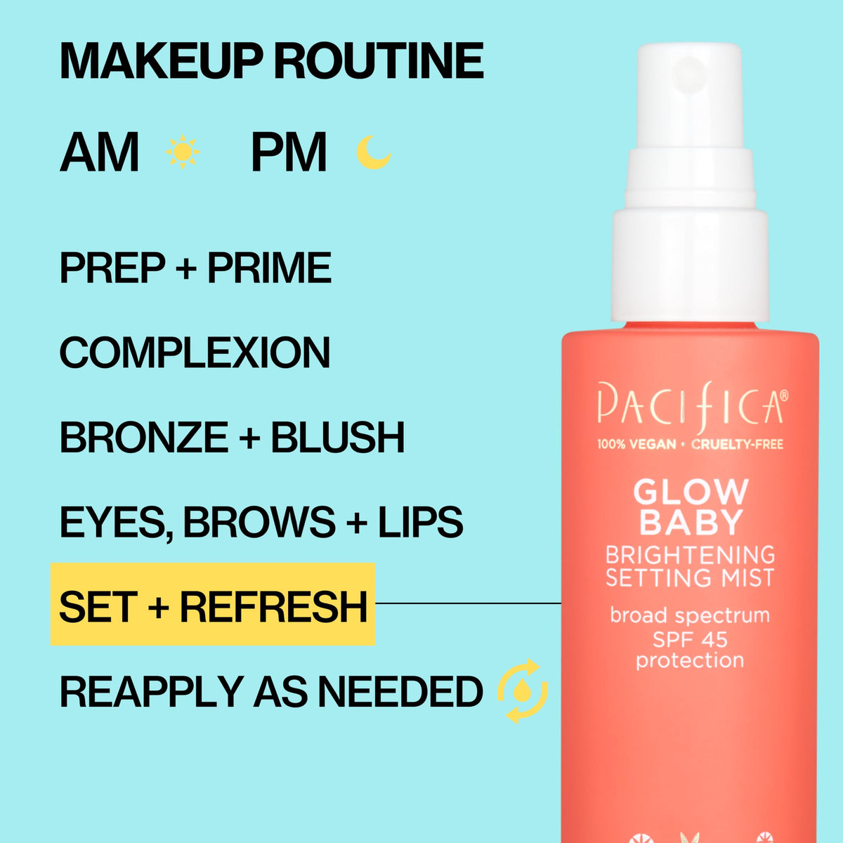 Pacifica Setting Spray Glow Baby Brightening Mist in lifestyle setting