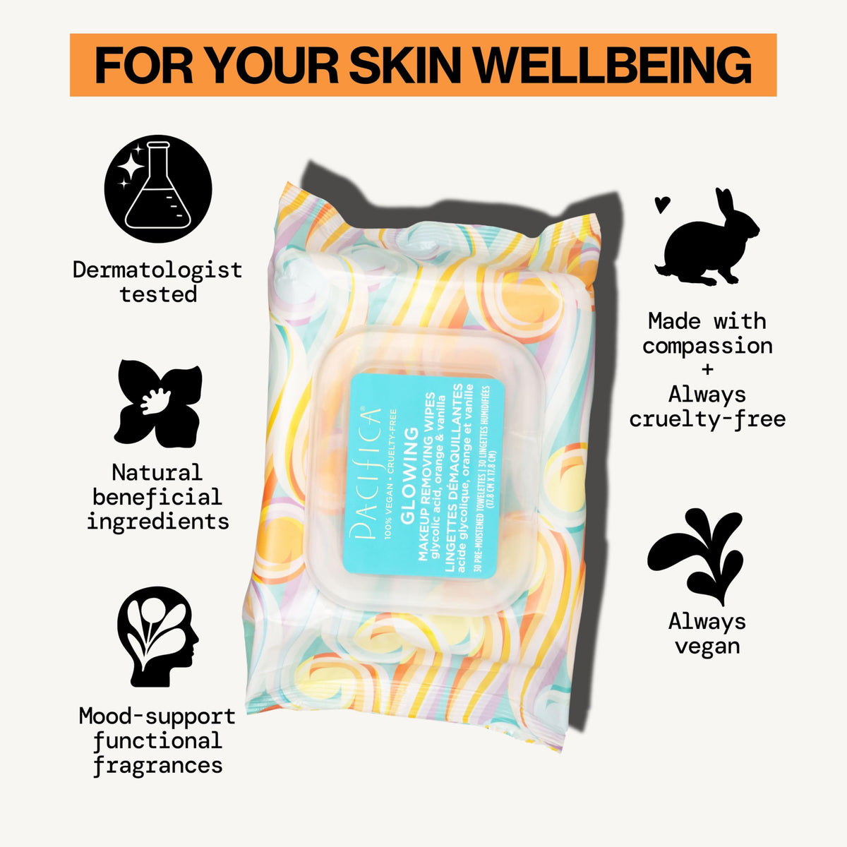 Pacifica Vegan Face Cleansing Wipes with glycolic acid ingredients