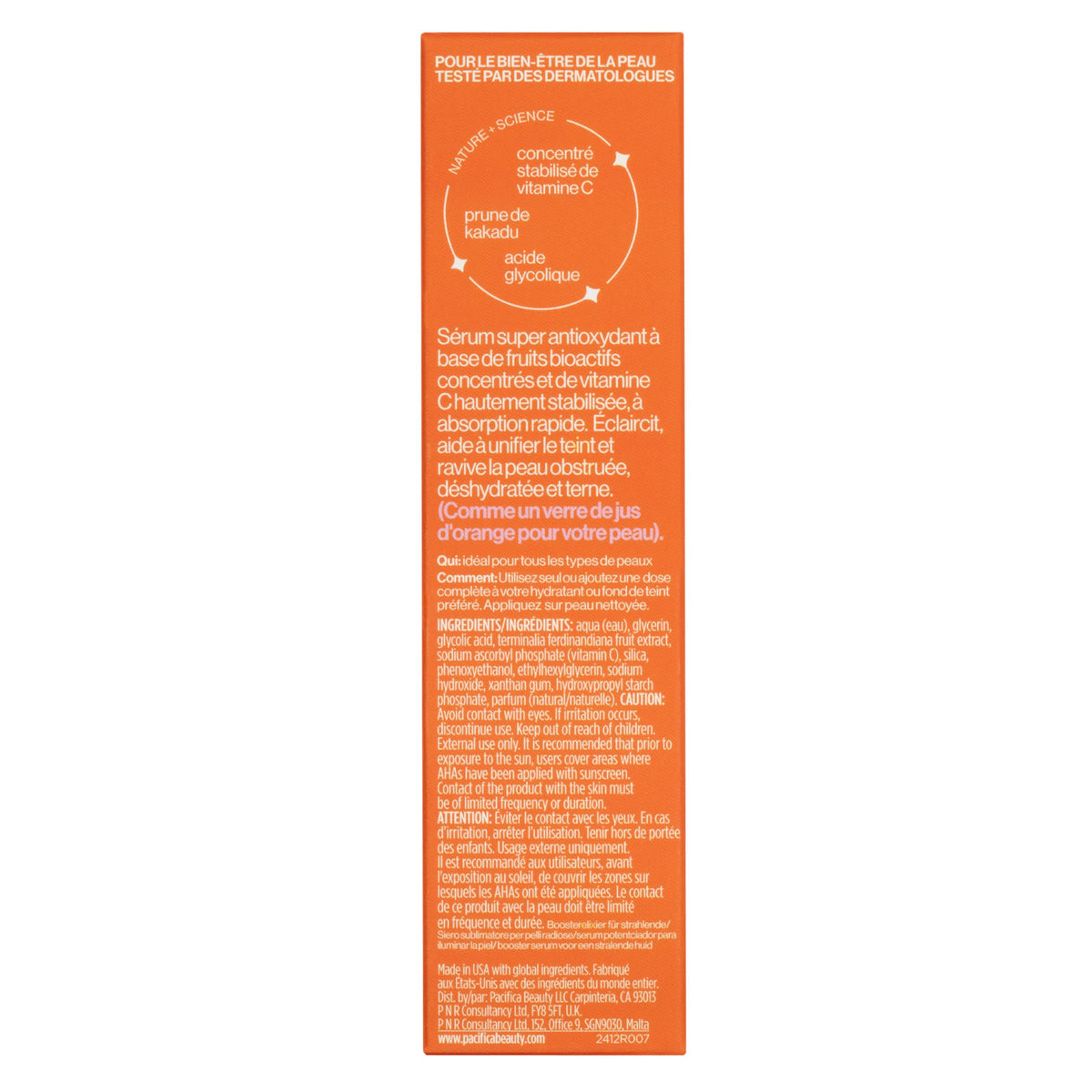Pacifica Vitamin C Face Serum bottle with fresh Kakadu plum