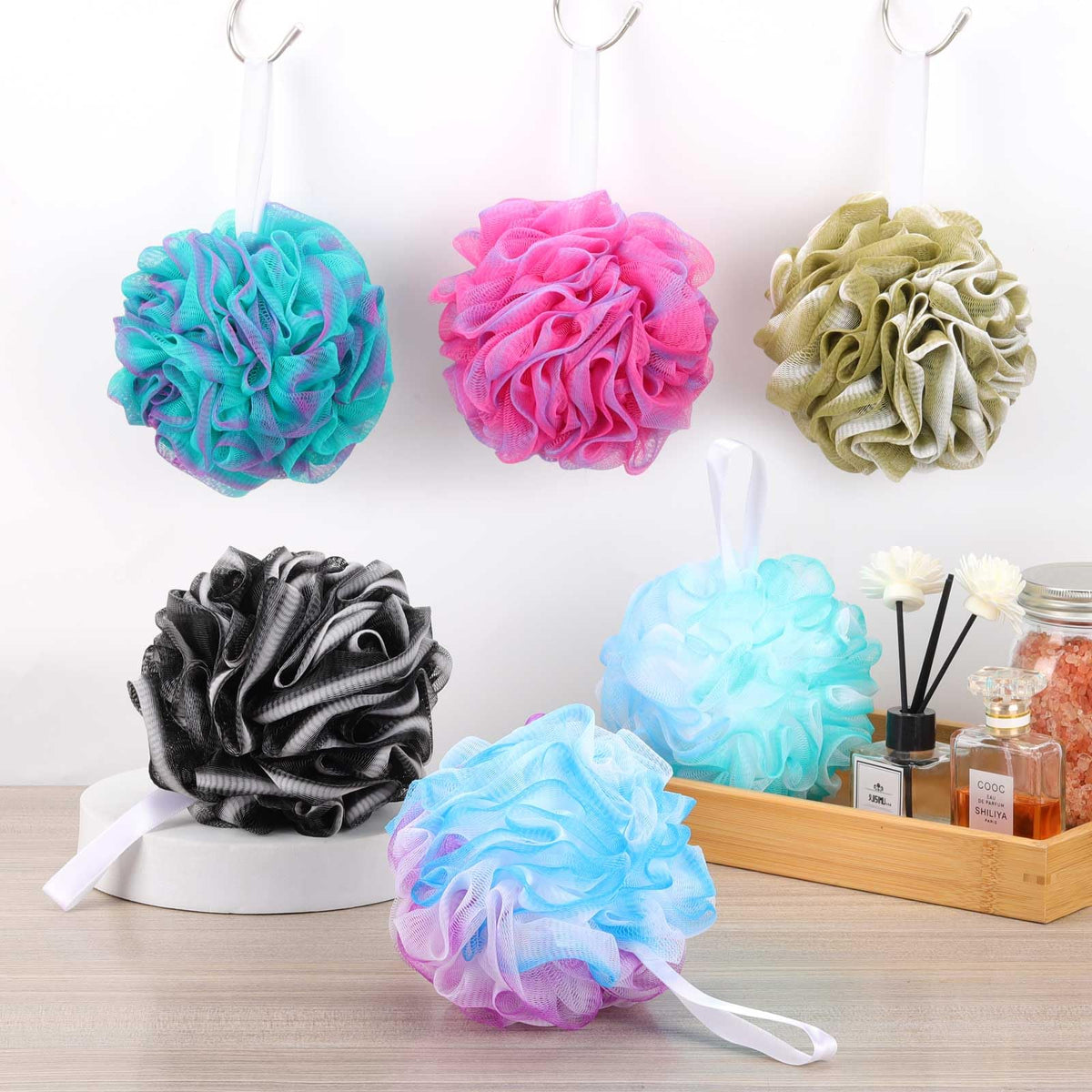 Pack of 6 BTYMS loofah sponges in different cute colours