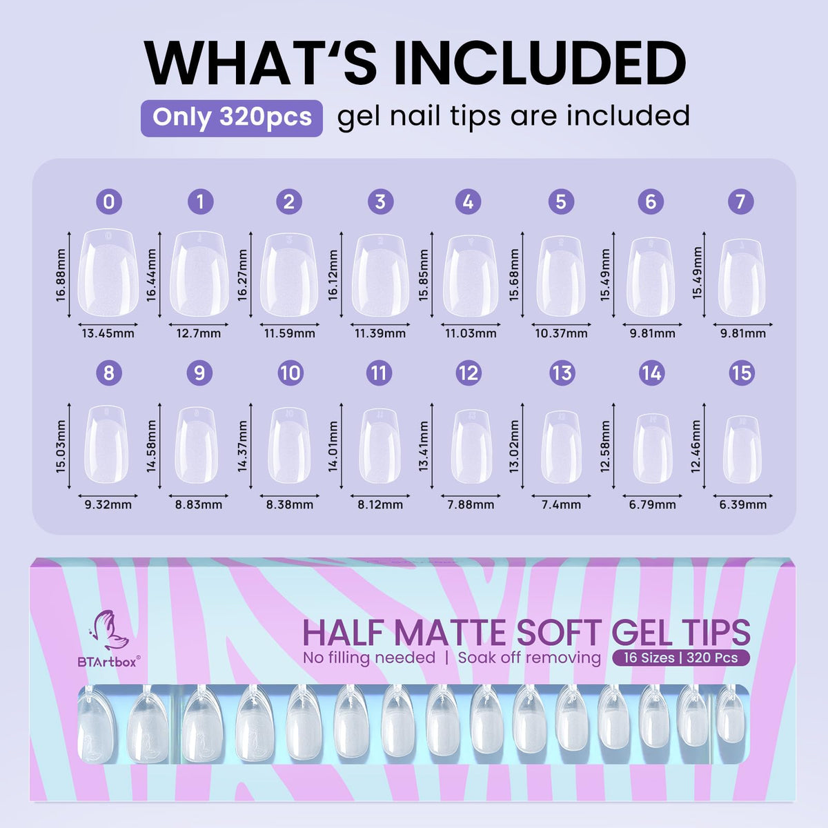 Pack of BTArtbox Half Matte Clear Soft Gel Nail Tips with 320 pieces