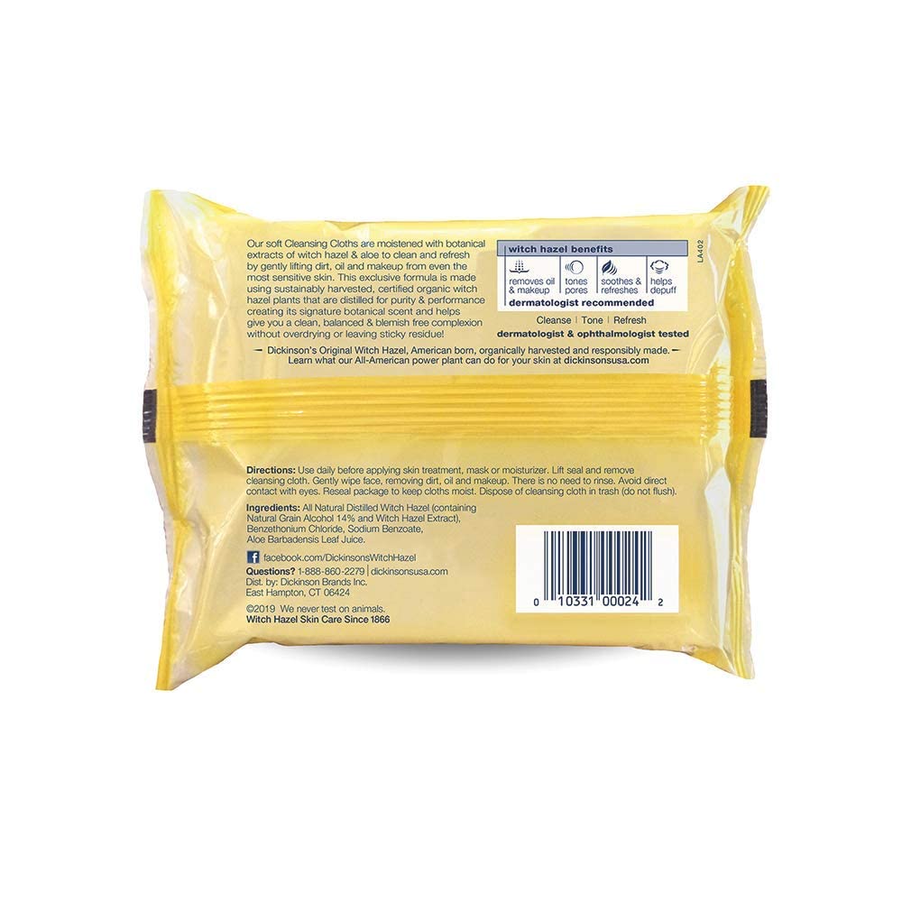Pack of Dickinson's Cleansing Cloths with Aloe side view