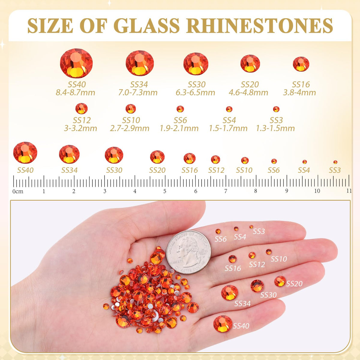 Packaged BELLEBOOST rhinestones showing vibrant orange and hyacinth colours