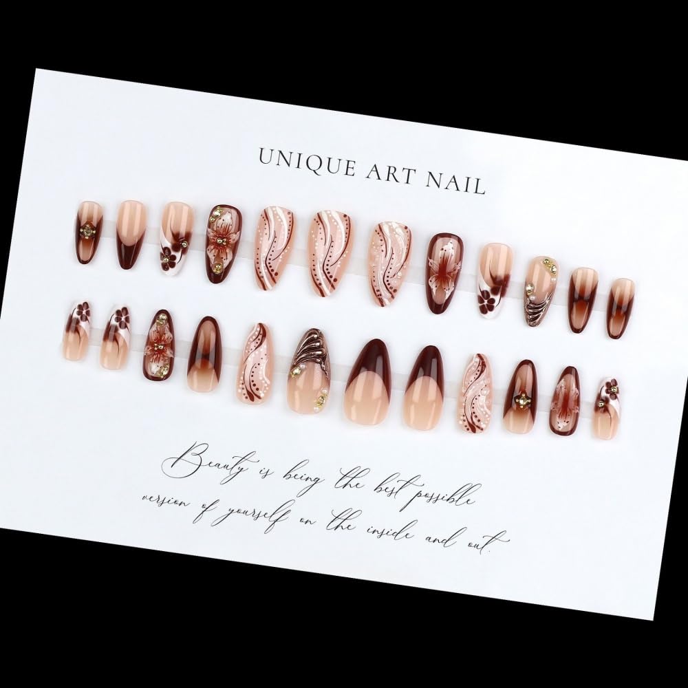 Packaged BLGTGH French Tips Press on Nails with floral design