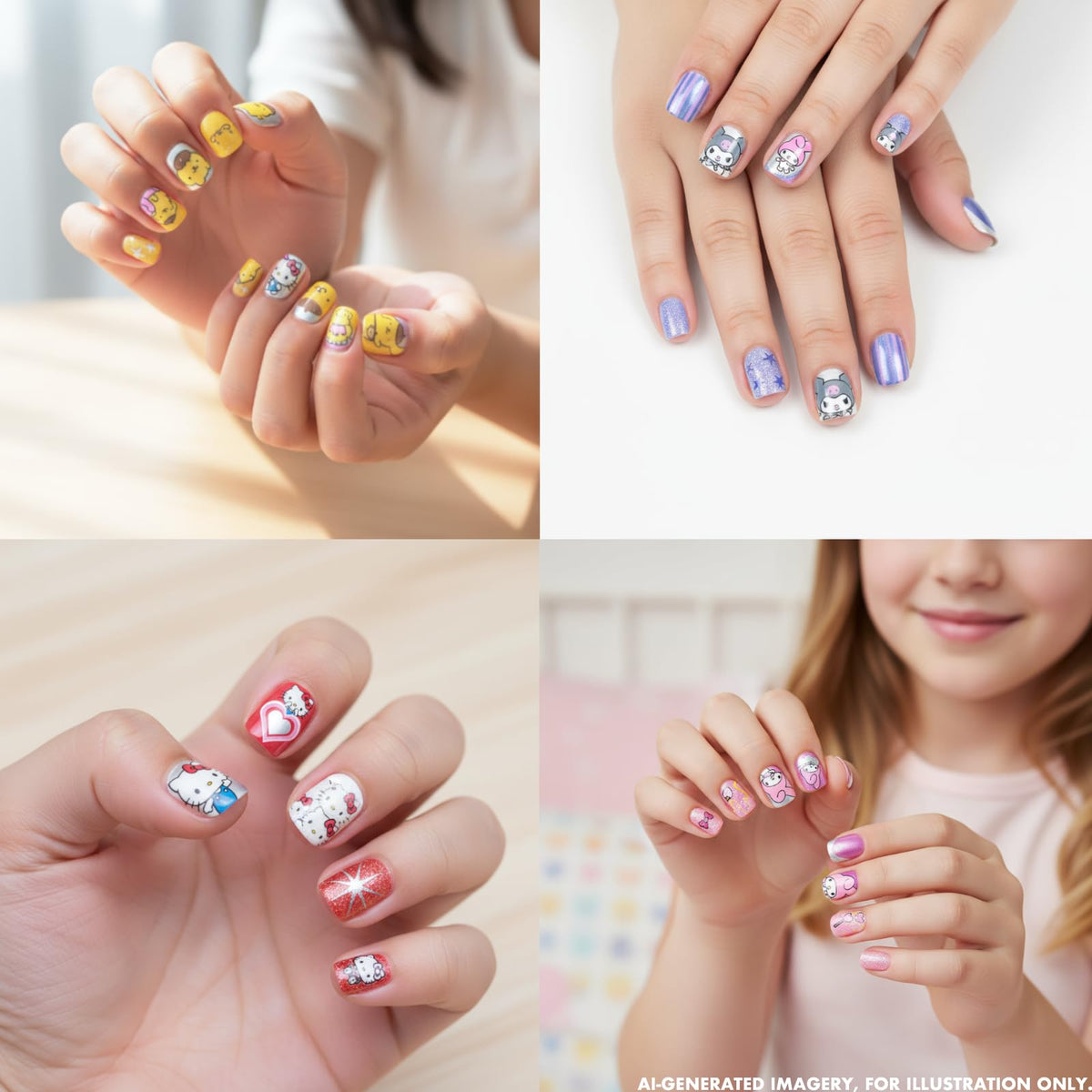 Packaged Hello Kitty nails set with vibrant colours