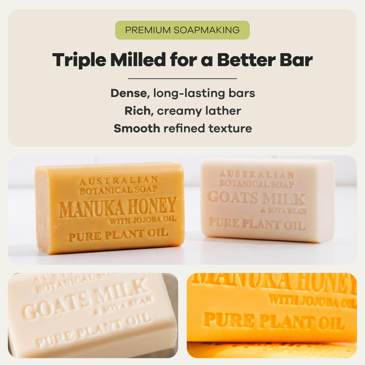 Packaging of Australian Botanical Soap Goat Milk & Manuka Honey variety pack