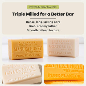 Packaging of Australian Botanical Soap Goat Milk & Manuka Honey variety pack