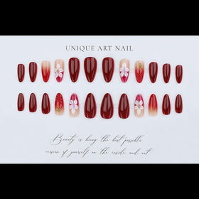 Packaging of BLGTGH Red Press on Nails with accessories