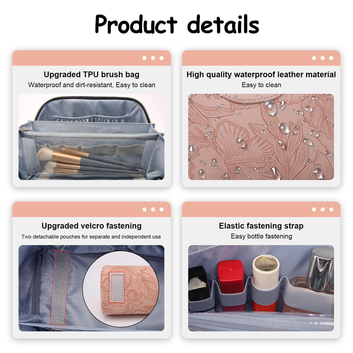 Packaging of BOYATU Travel Makeup Bags with greeting card