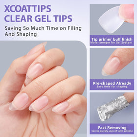 Packaging of BTArtbox Clear Soft Gel Nail Tips with size chart