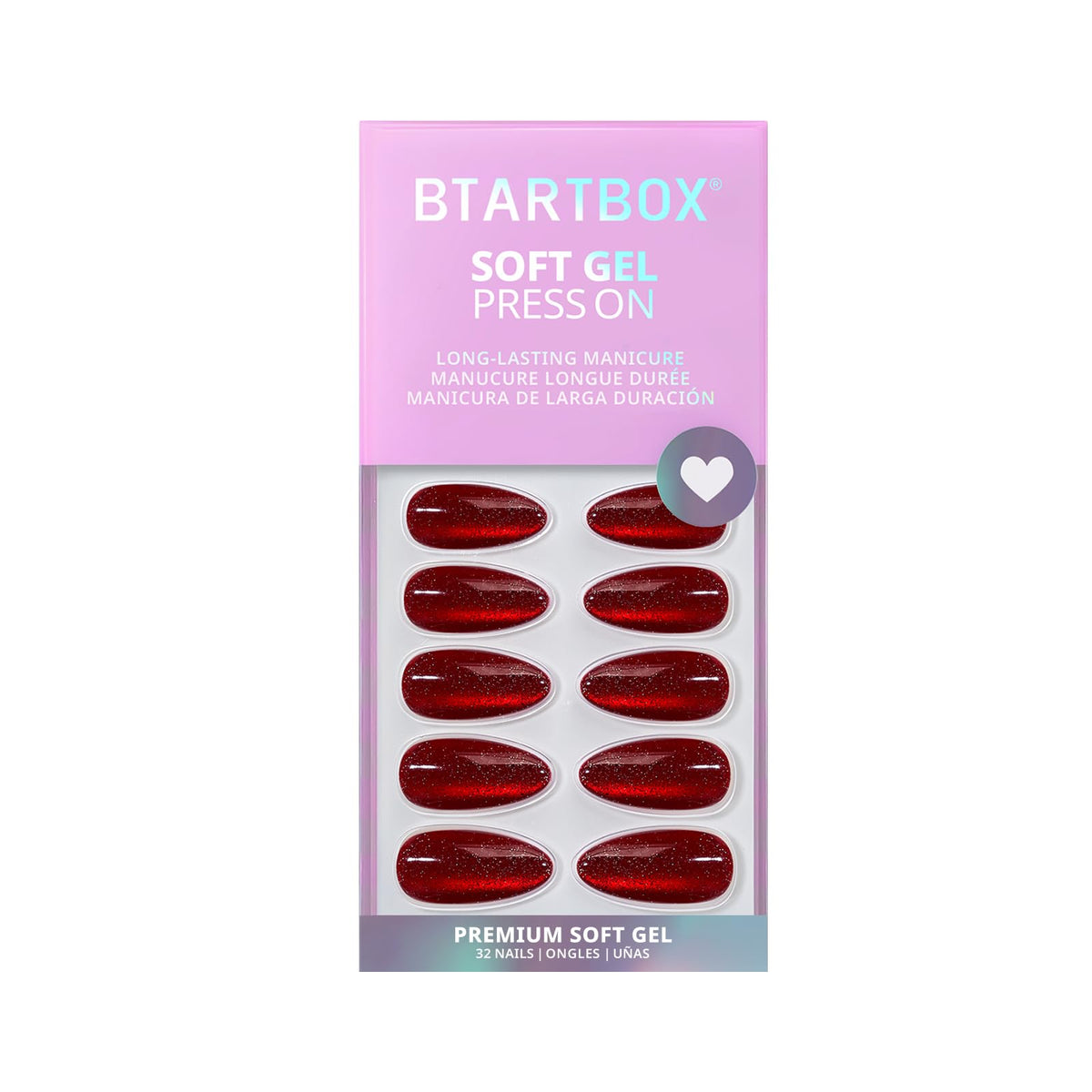 Packaging of BTArtbox Mystic Ruby Press On Nails showing contents