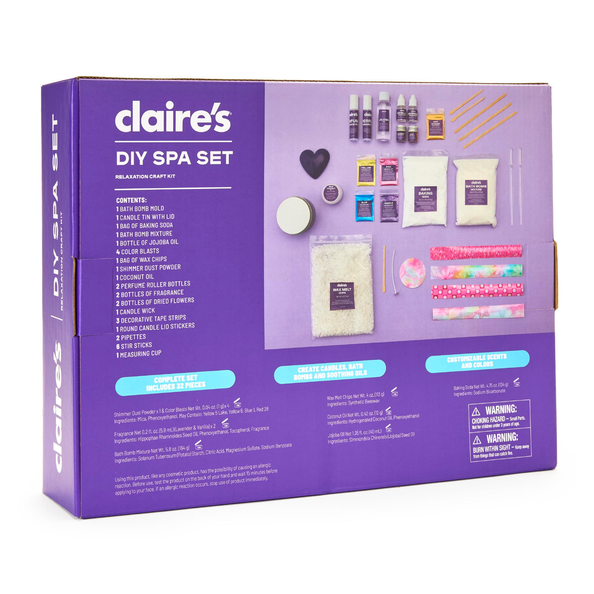 Packaging of Claire's DIY Bath Bomb & Scented Candle Making Set