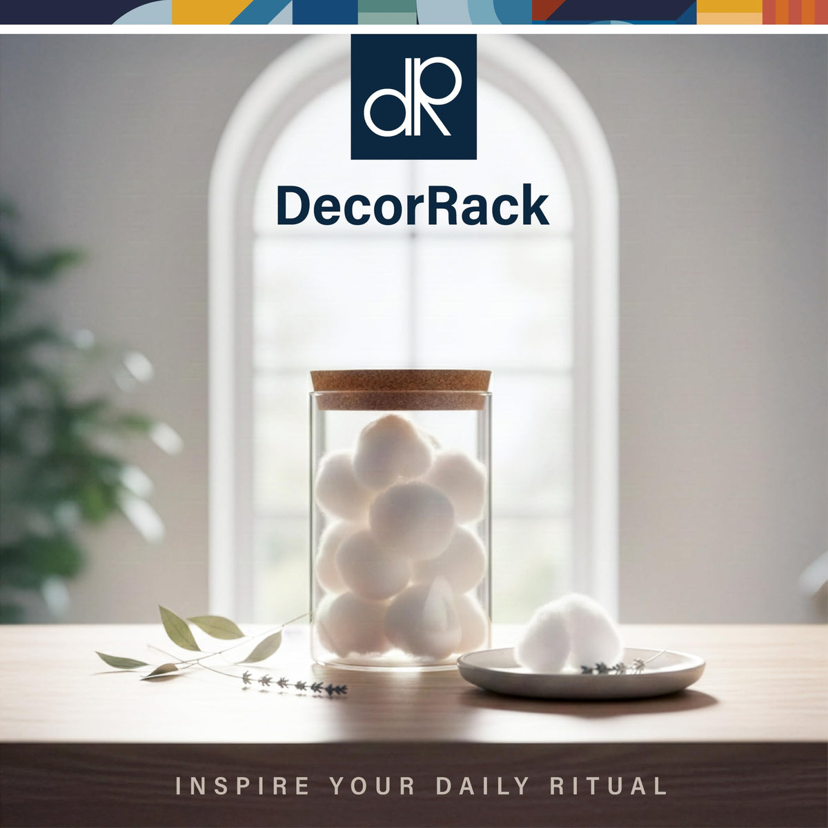 Packaging of DecorRack cotton balls showing size and quantity