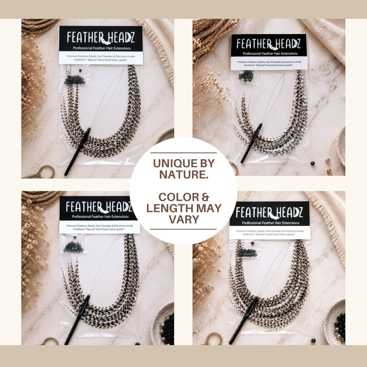 Packaging of Feather Headz 21 Grizzly Color Hair Extensions