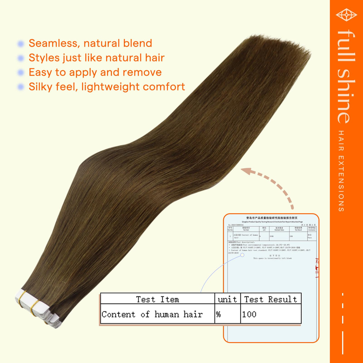 Packaging of Full Shine Medium Brown Tape in Hair Extensions