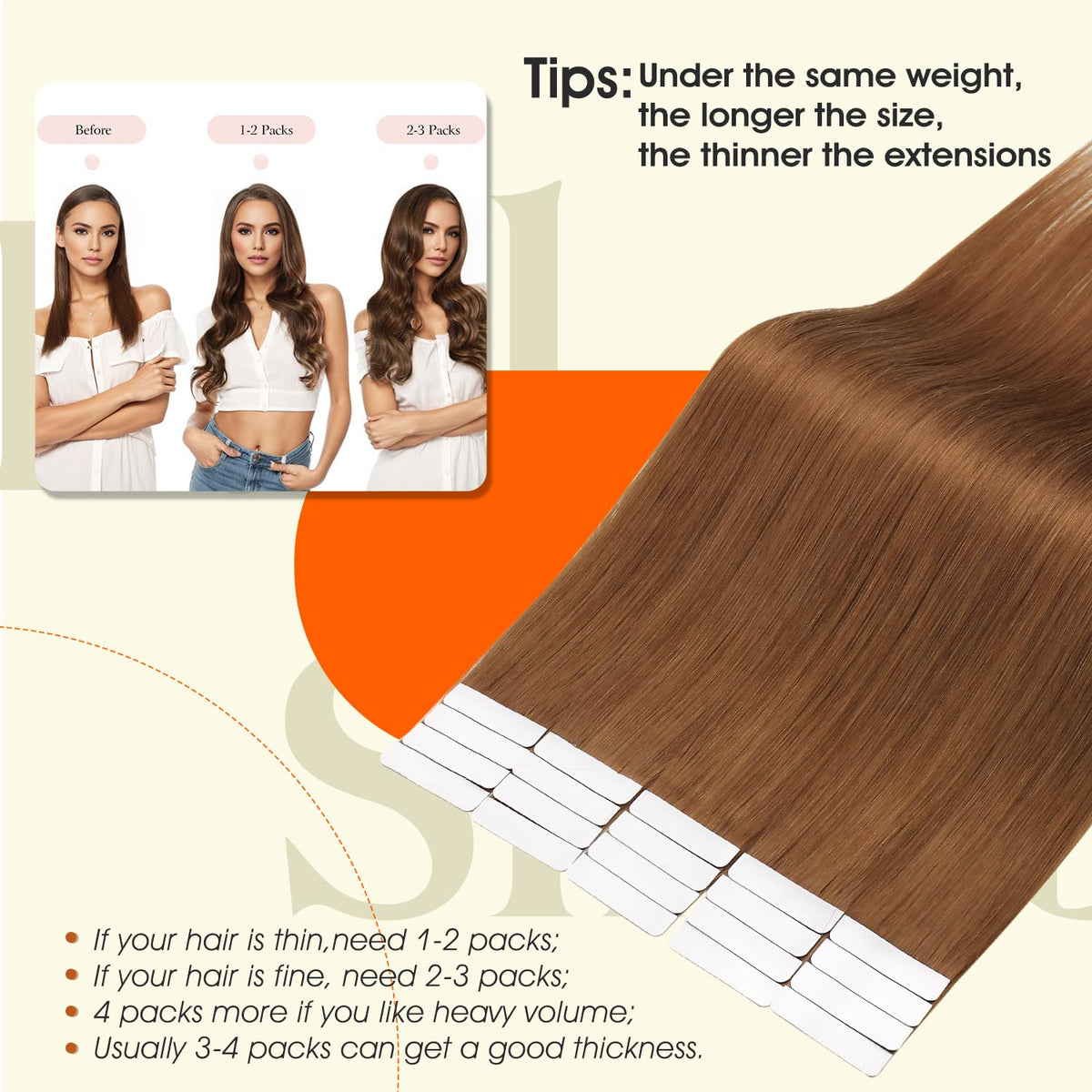 Packaging of Full Shine Tape In Hair Extensions Ginger Copper
