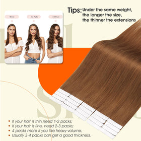 Packaging of Full Shine Tape In Hair Extensions Ginger Copper