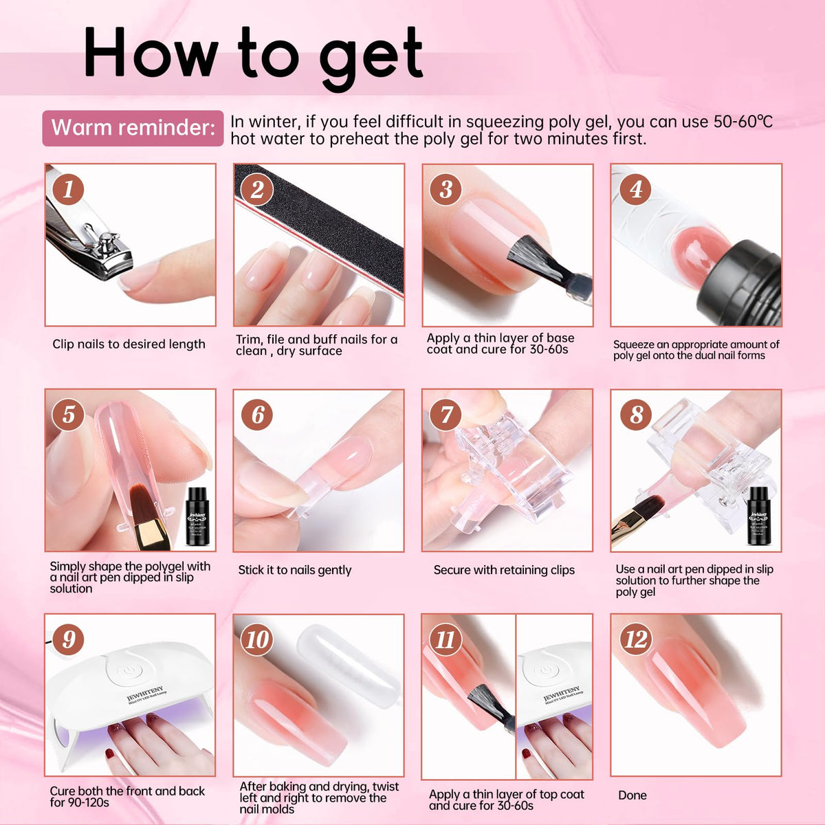 Packaging of JEWHITENY Poly Gel Nail Kit