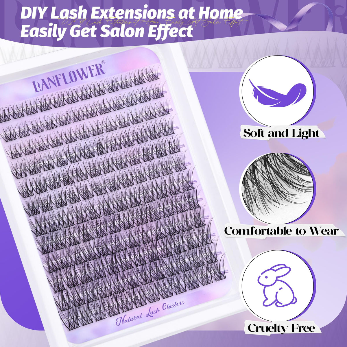 Packaging of LANFLOWER Natural Lash Clusters Kit