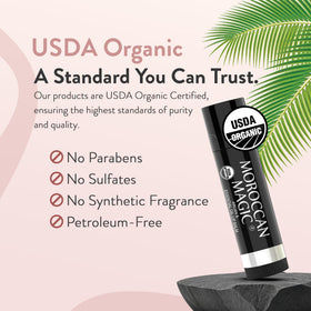 Packaging of Moroccan Magic Organic Lip Balm Gift Set