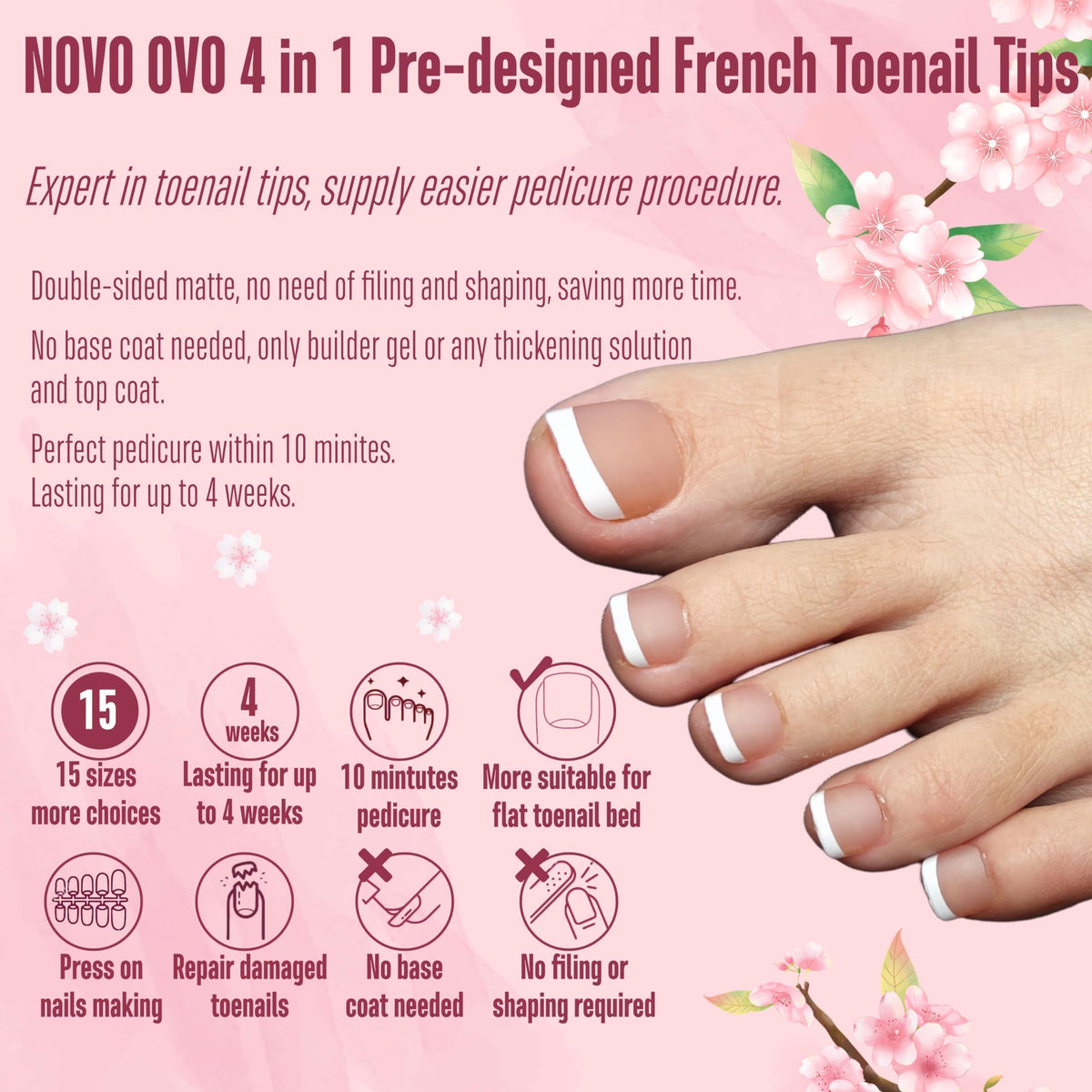 Packaging of NOVO OVO Fake Toe Nail Tips with 360 pieces