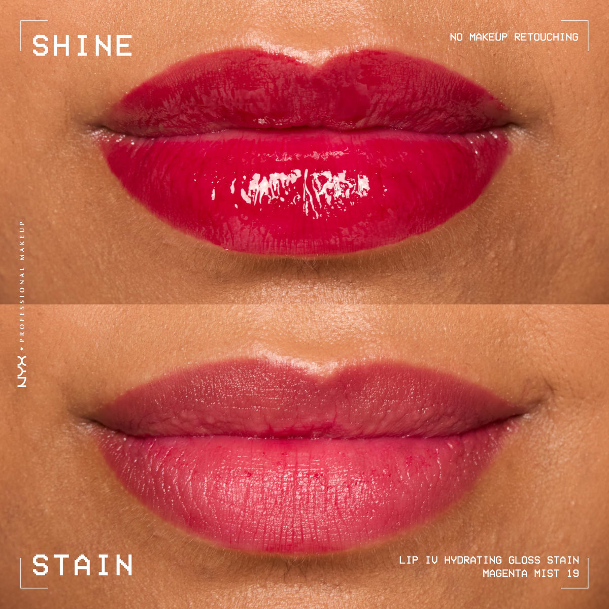 Packaging of NYX Lip IV Hydrating Glossy Lip Stain in Magenta Mist
