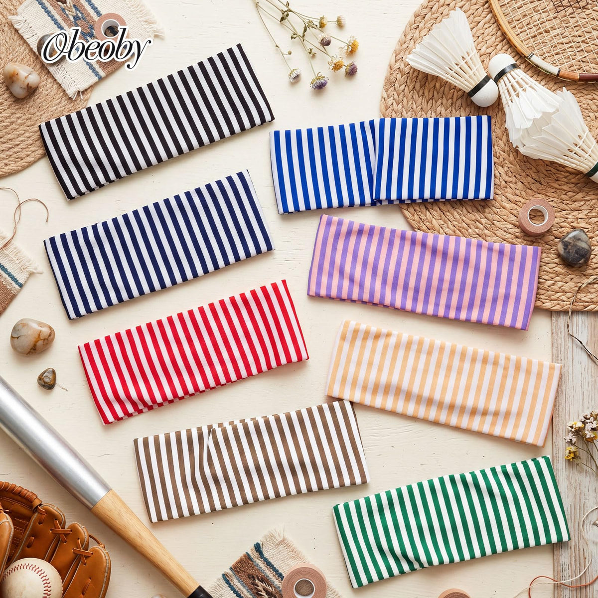 packaging of obeoby 8 pack striped headbands