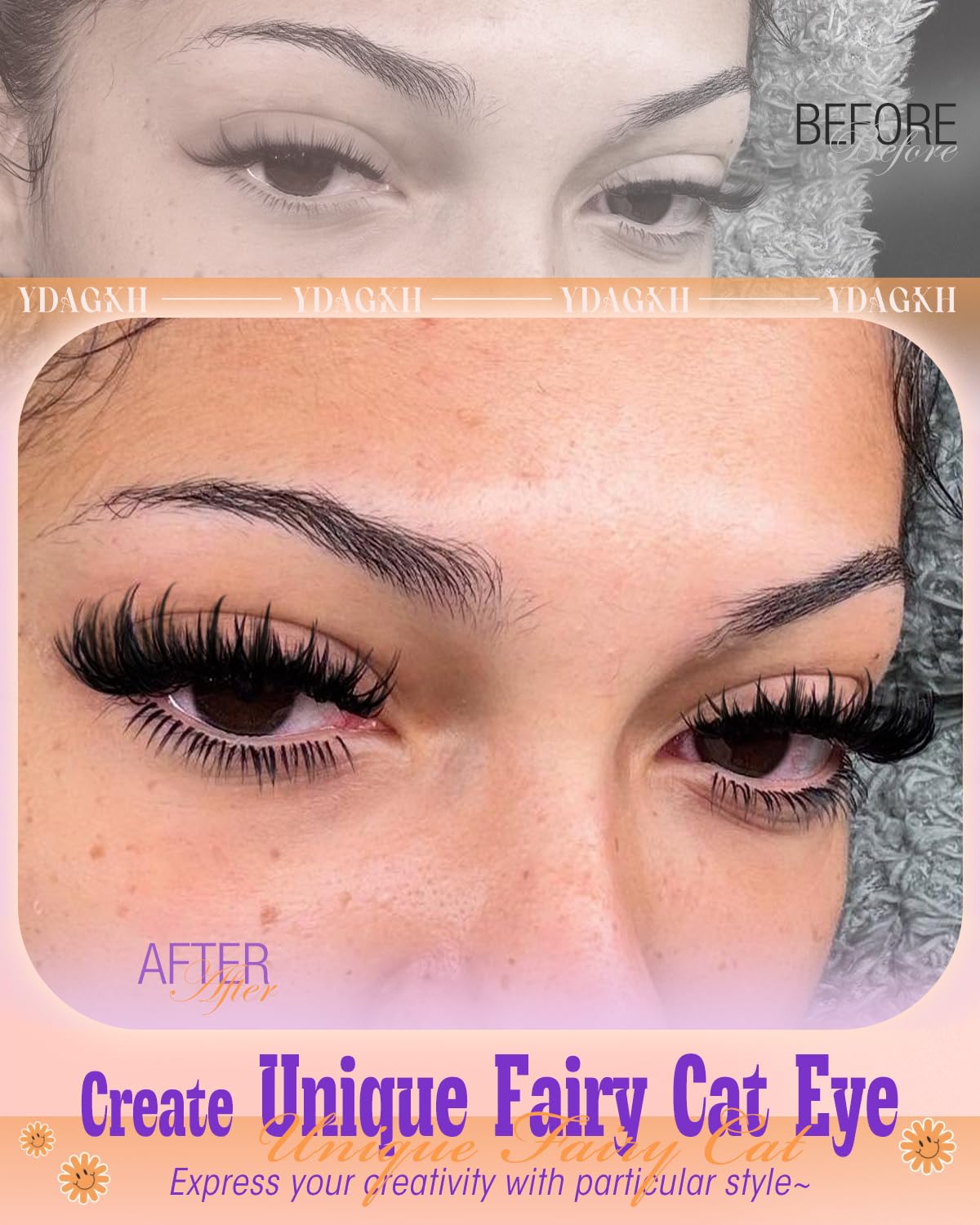 Packaging of YDAGKH 80D Spiky Cat Eye Lashes