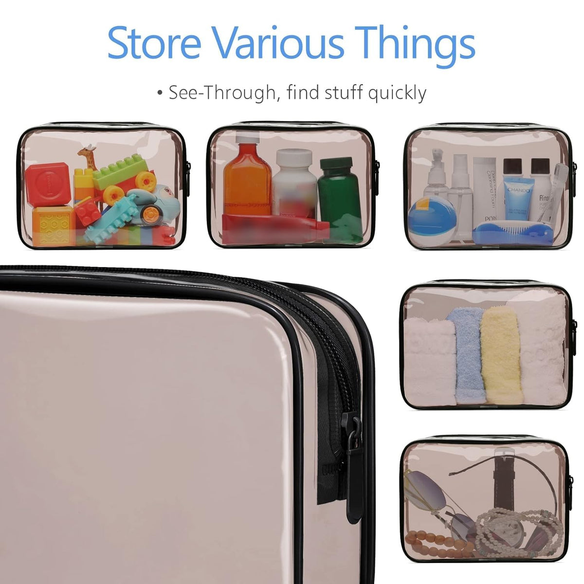 PACKISM Clear Makeup Bag displayed with deodorising bag