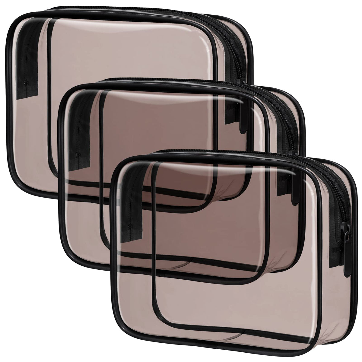 PACKISM Clear Makeup Bag front view in black and brown