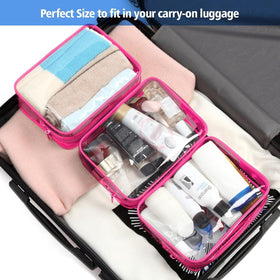 PACKISM Clear Makeup Bag next to travel accessories