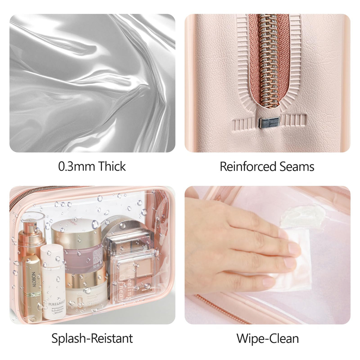 PACKISM clear makeup bag with travel-size bottles inside