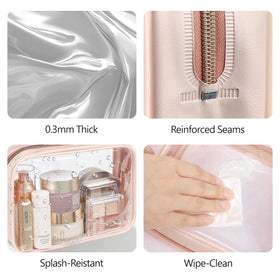 PACKISM clear makeup bag with travel-size bottles inside