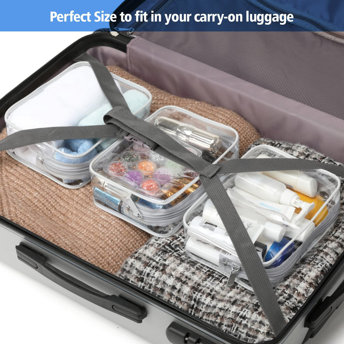 PACKISM Clear Makeup Bag zipper close-up, highlighting sturdy construction