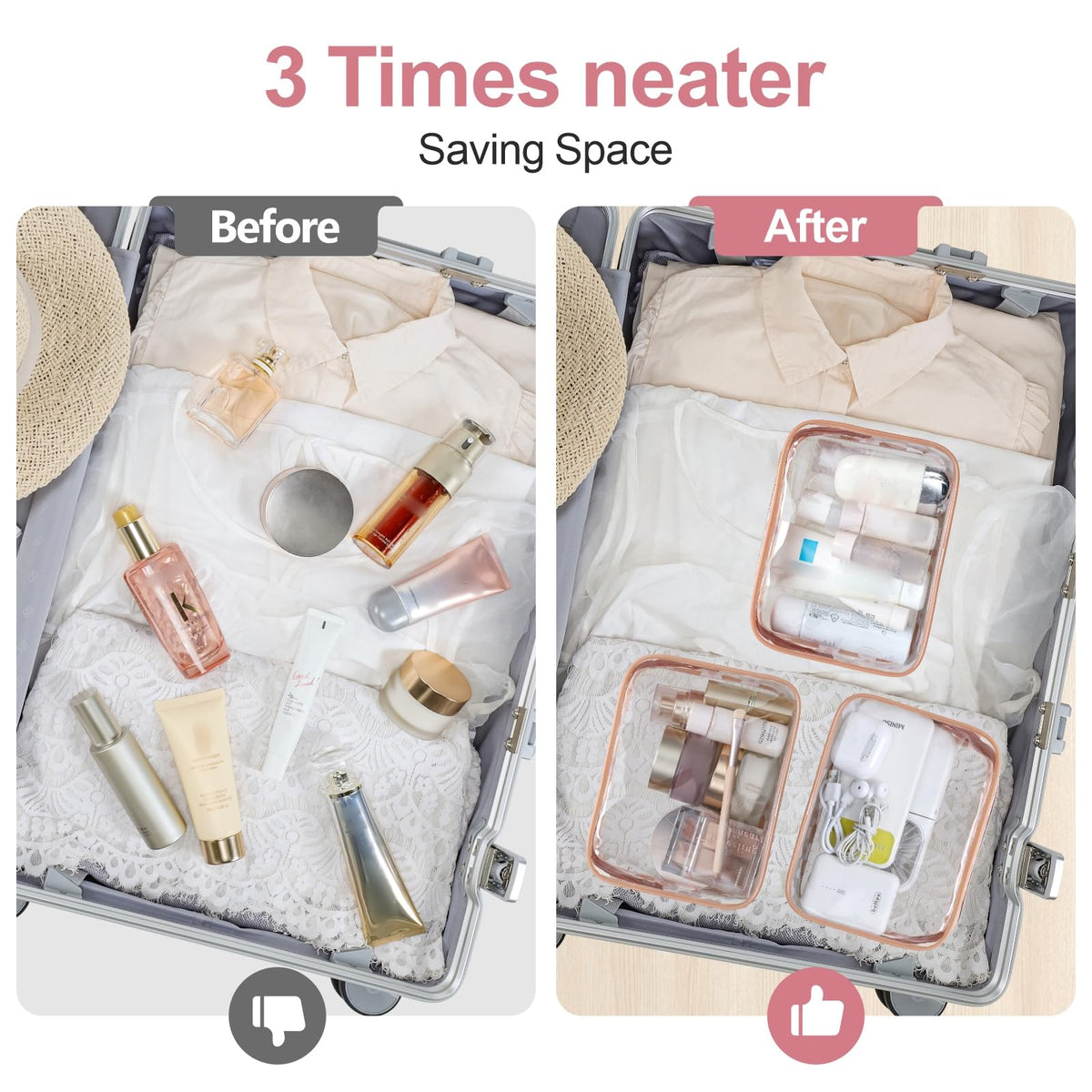 PACKISM clear travel bag packed with toiletries