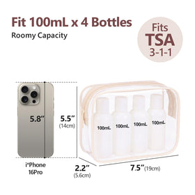 PACKISM toiletry bag filled with travel bottles and cosmetics