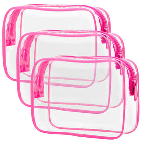 PACKISM TSA Approved clear toiletry bag front view in fuchsia pink
