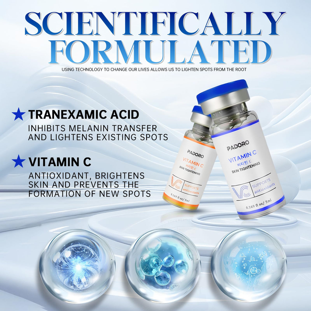 Padoro Tranexamic Acid Serum lightening component with dropper