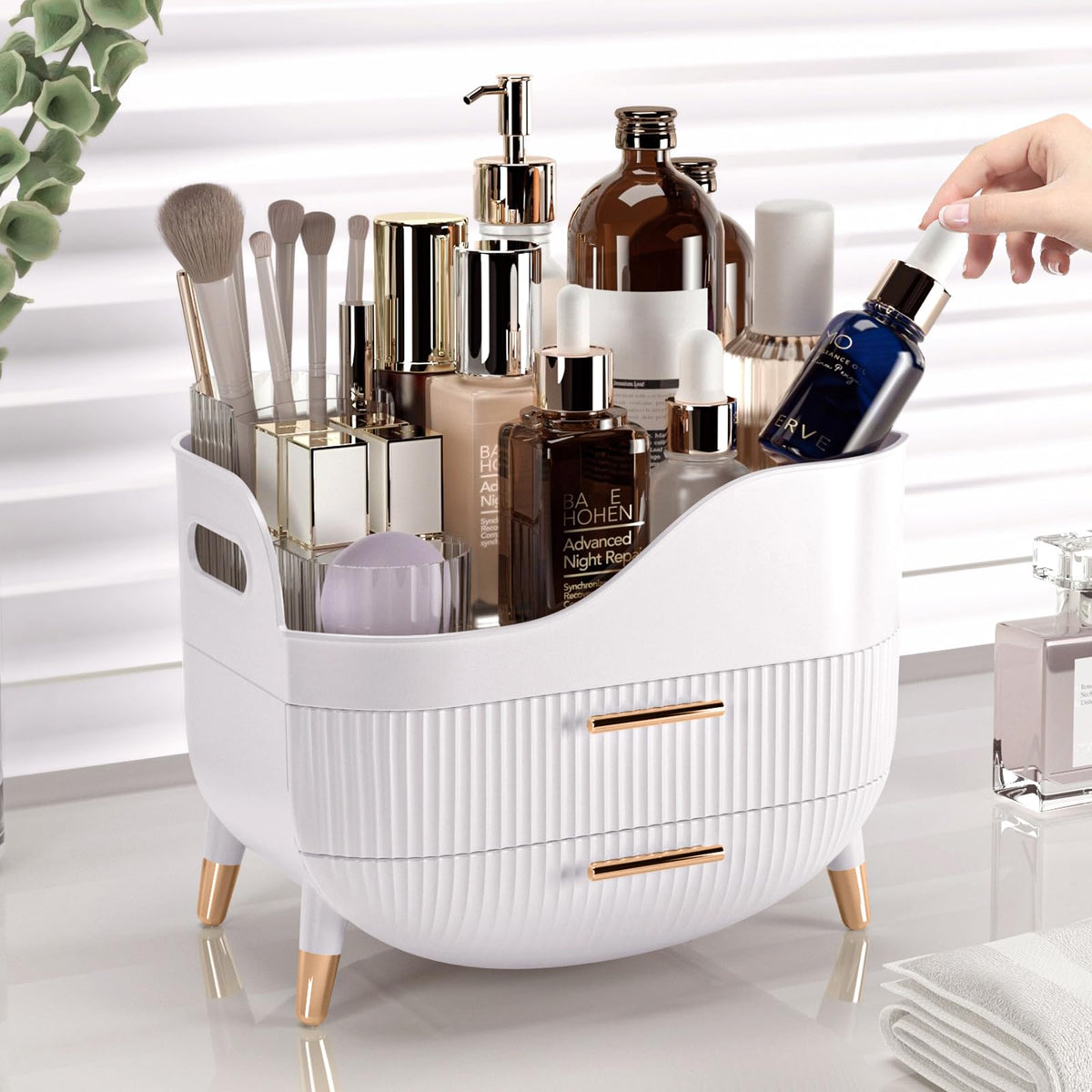 Pajiriona Makeup Organizer displayed on bathroom countertop