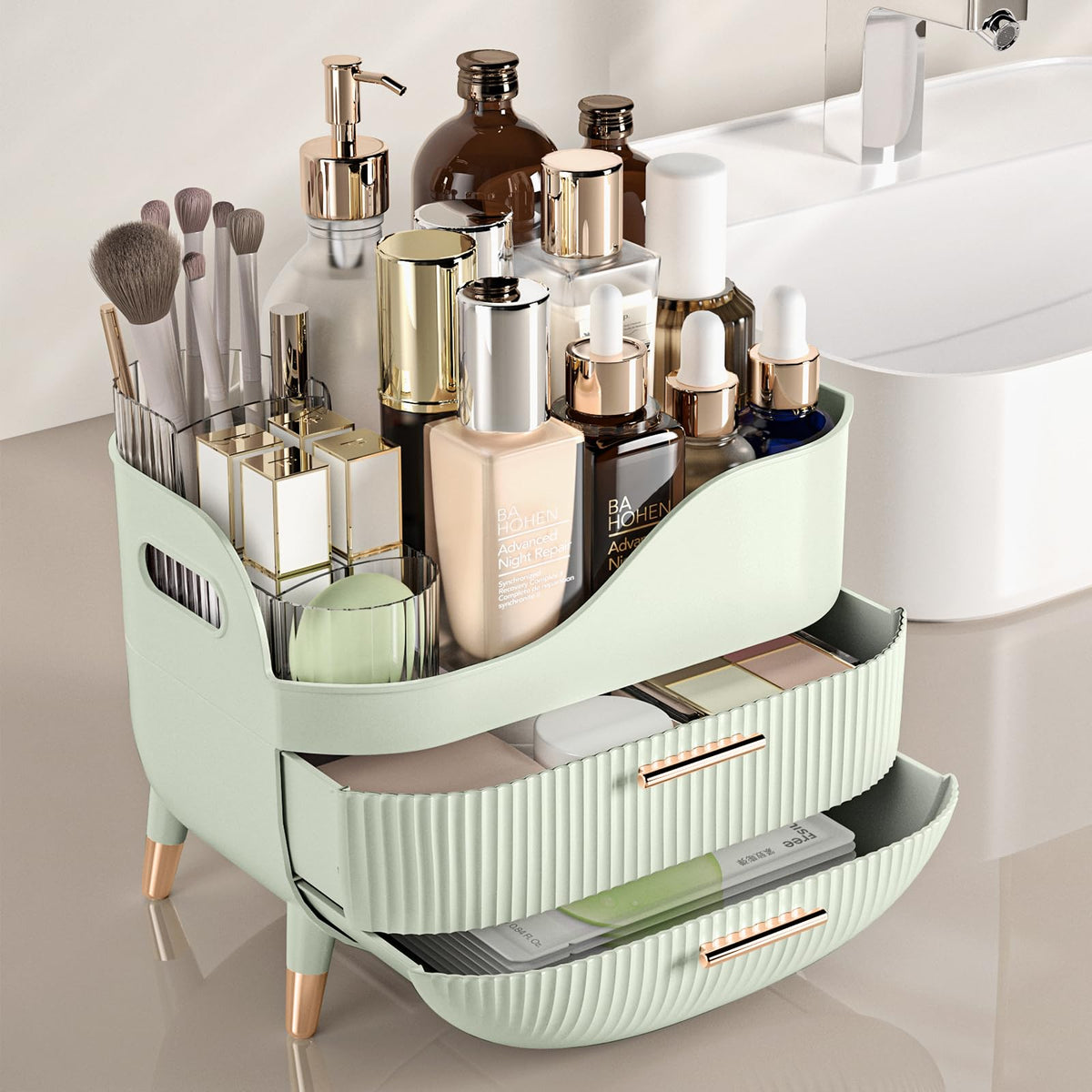 Pajiriona Makeup Organizer top view showcasing storage compartments