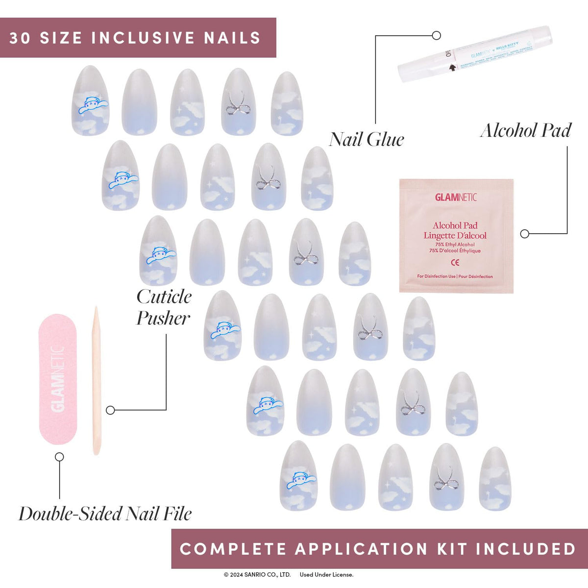 Pale blue velvet finish of Glamnetic Cinnamoroll Cloud nails