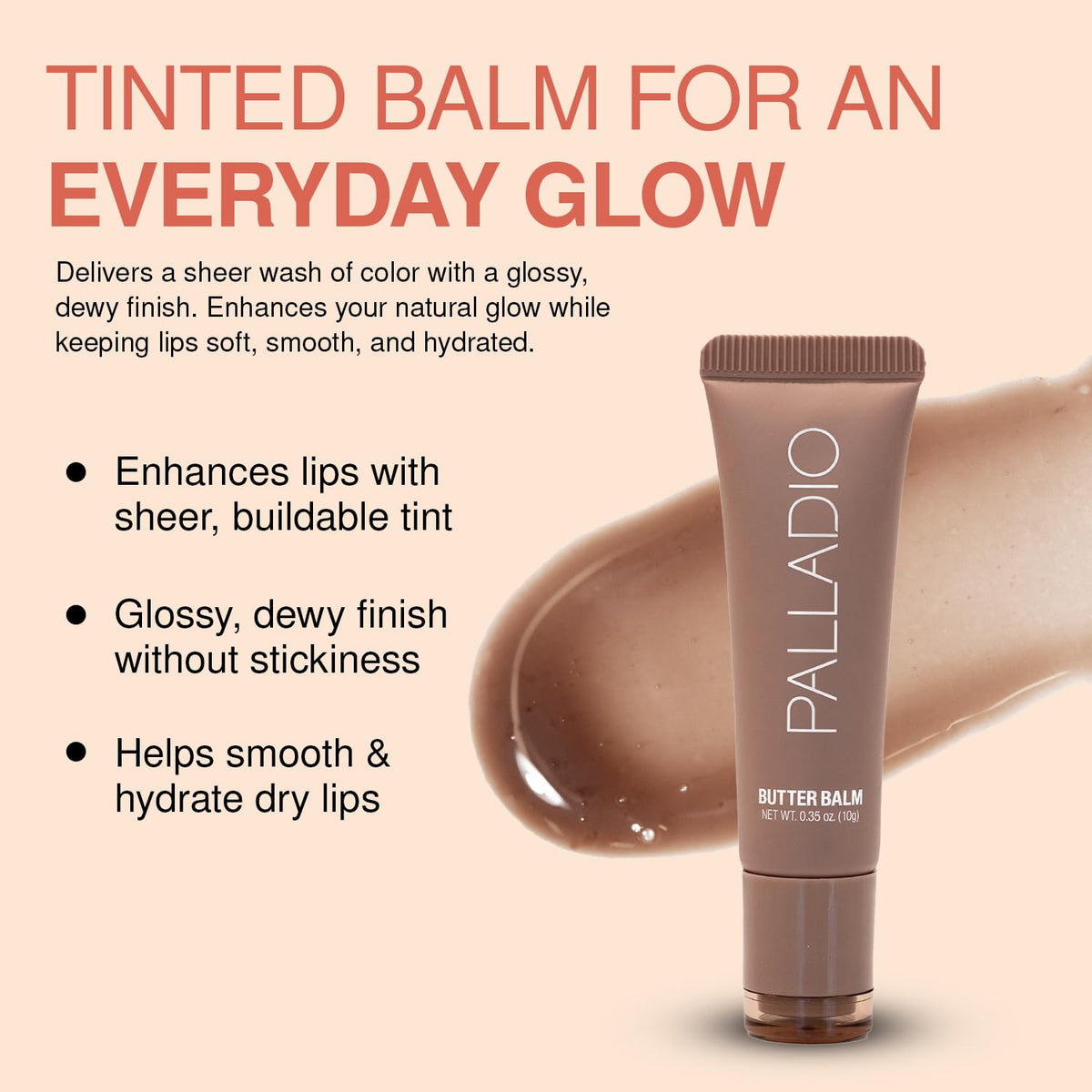 Palladio Butter Balm Hydrating Lip Balm squeeze tube with applicator