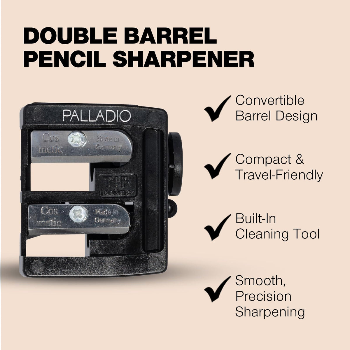 Palladio Double Barrel Cosmetic Pencil Sharpener side view