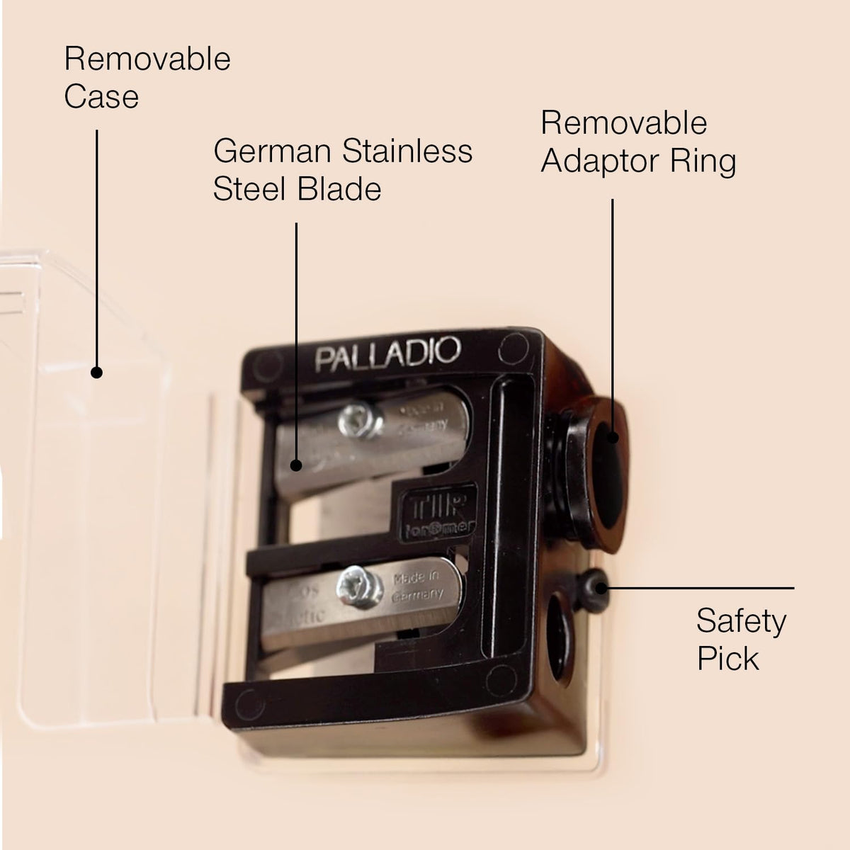 Palladio Double Barrel Cosmetic Pencil Sharpener with protective cover