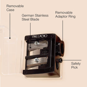 Palladio Double Barrel Cosmetic Pencil Sharpener with protective cover
