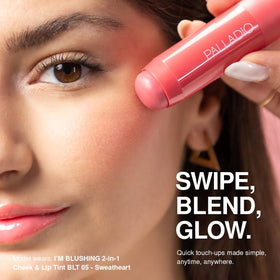 Palladio I'm Blushing 2-in-1 Cheek and Lip Tint application on cheeks