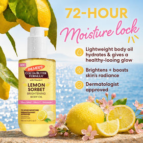 Palmer's Brightening Lemon Sorbet Body Oil side view with pump