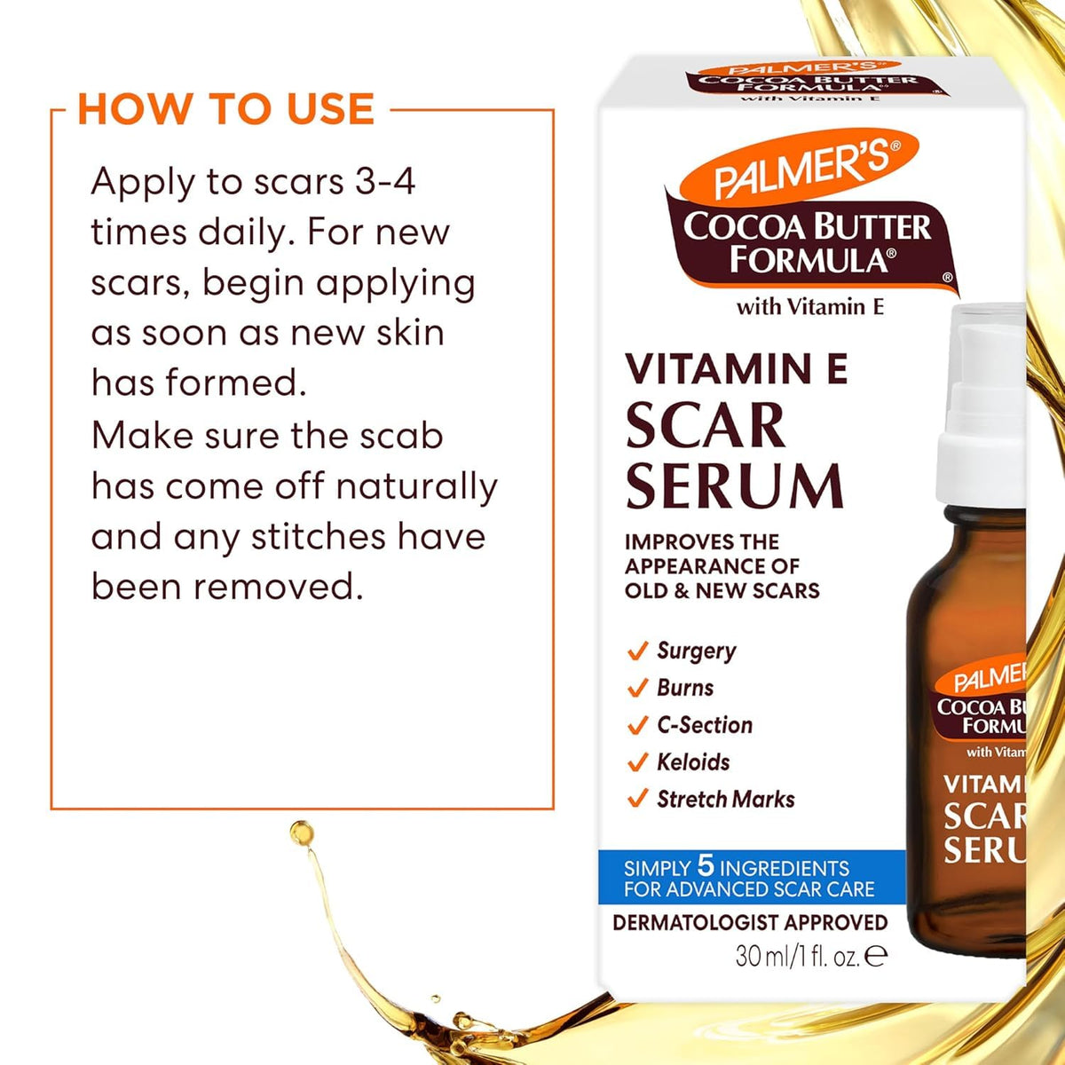 Palmer's Cocoa Butter Formula Scar Serum 1 oz texture close-up