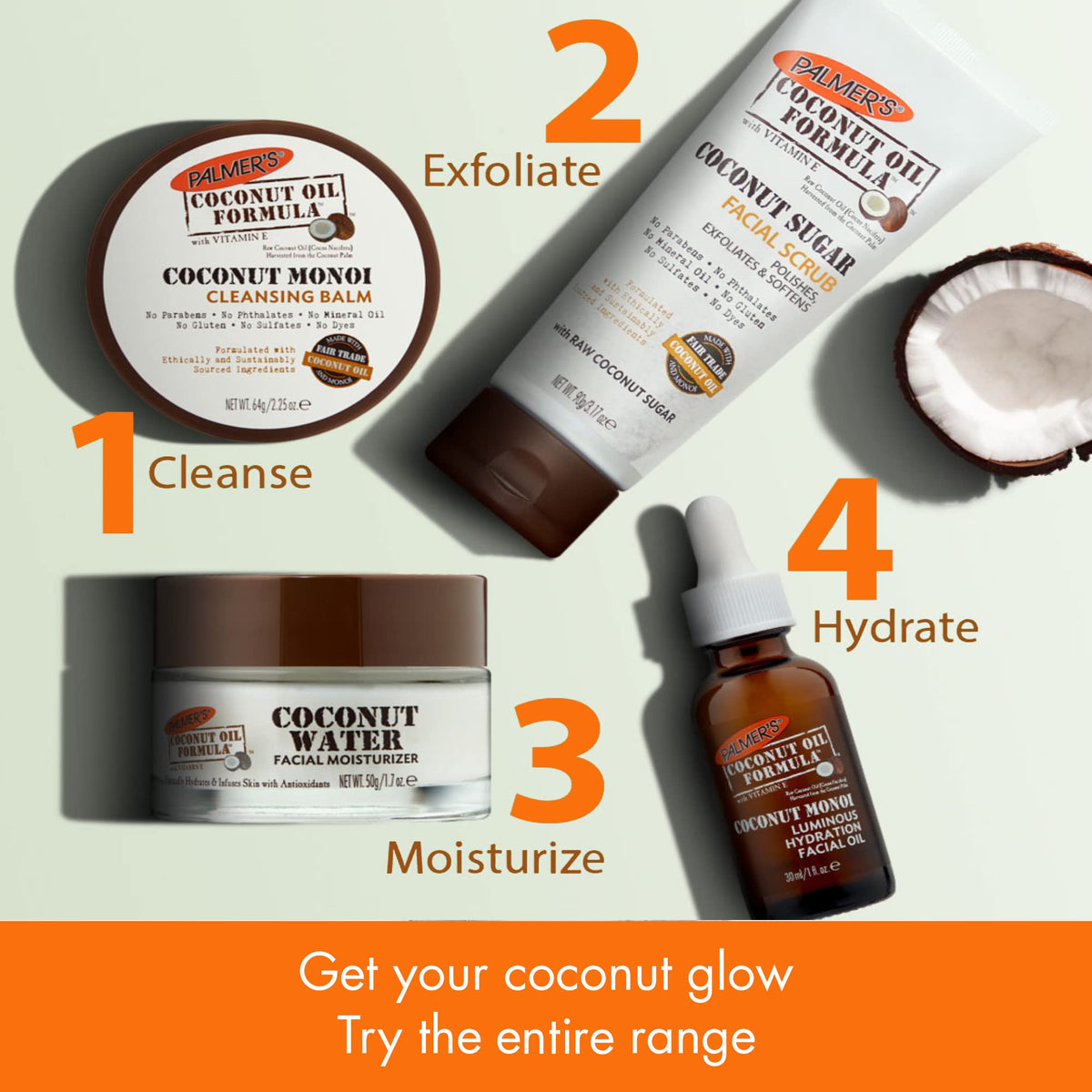 Palmer's Coconut Oil Face Care Bundle lifestyle scene with products on a bathroom counter